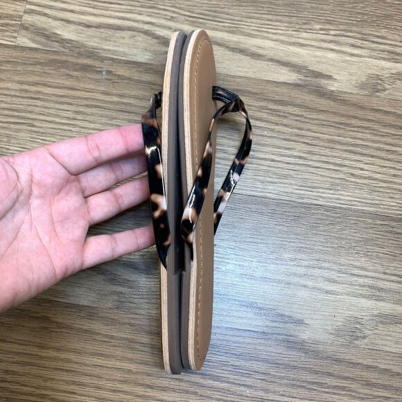J Crew Capri Leather Thong Sandals Flip Flops 6 Leopard Summer Cute - Picture 2 of 8